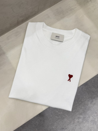 Ami 白色小愛心刺繡短T