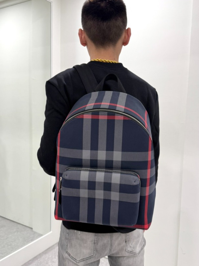 BURBERRY 藍色格紋後背包 80840571