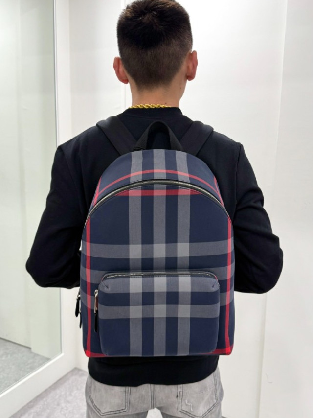 BURBERRY 藍色格紋後背包 80840571