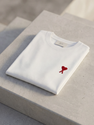 Ami 白色小愛心刺繡短T