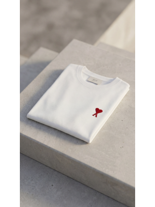 Ami 白色小愛心刺繡短T