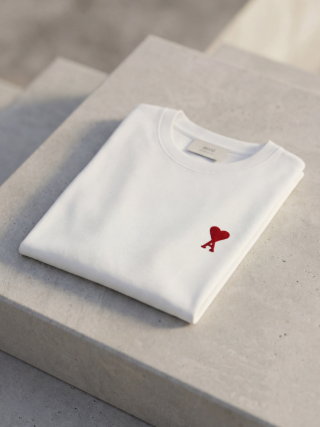 Ami 白色小愛心刺繡短T