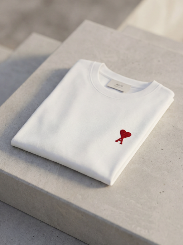 Ami 白色小愛心刺繡短T